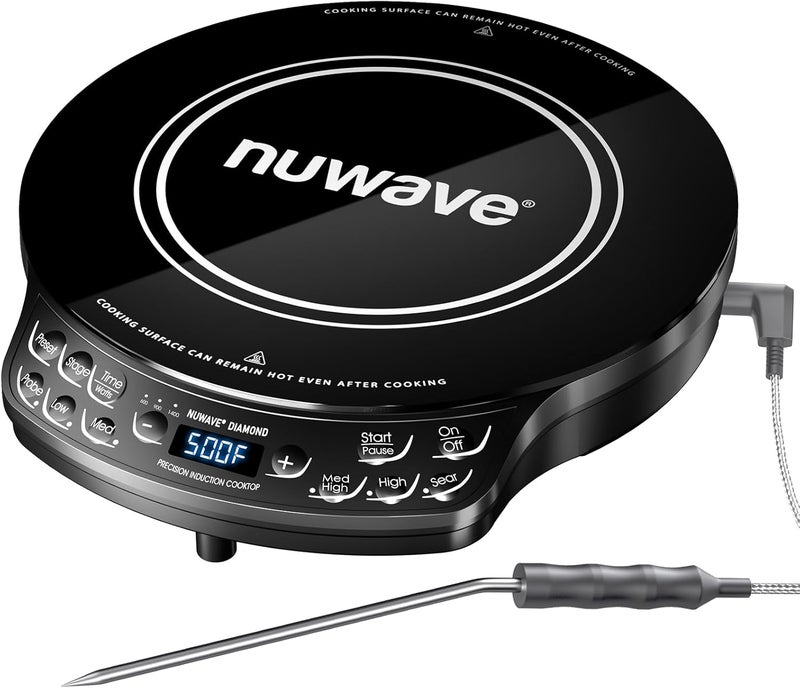 Nuwave Portable Induction Cooktop Diamond with Probe, Advanced Countertop Burner, 91 Temps from 100°F to 500°F, 12”Shatter-Proof Ceramic Glass & 6.5”Heating Coil, Ideal for RV Camp,Small Apt,Travel - Image 1